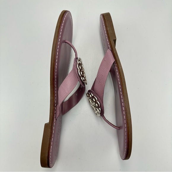 Brighton Lavender Alice Sandal Thong Flat Leather Womens Sz 10M Silver Medallion - Picture 12 of 14